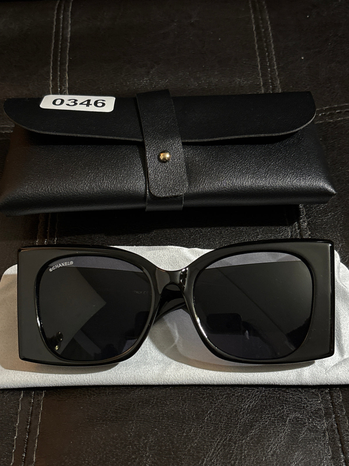 Black Square Frame Sunglasses | Glossy Acetate Dark Lens & CC Logo Engraving | Includes Leather Case ✨🕶️ #0346