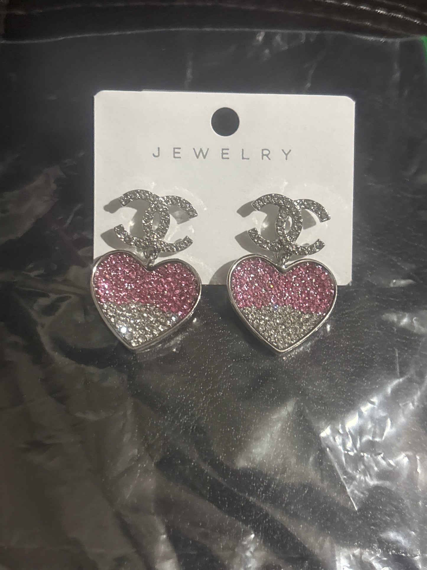 Chanel CC Crystal Ombre Heart Drop Earrings 💗🤍✨ Silver | Pink-to-Silver Crystal Heart Pendant | CC Stud Top | Luxury Statement Jewelry 💎