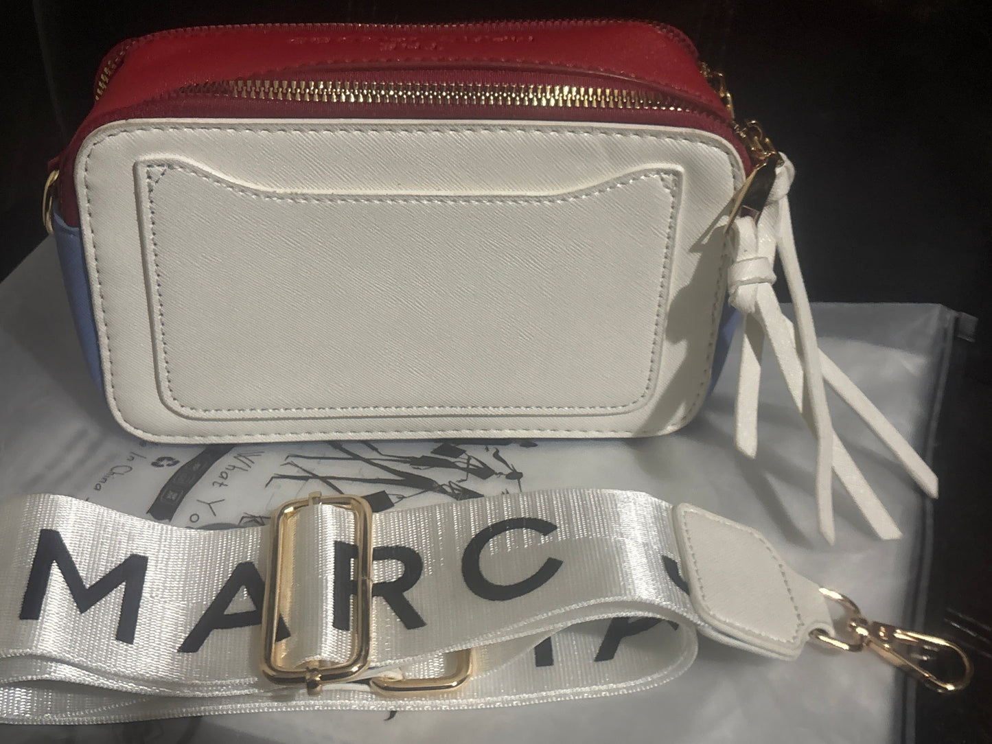 Marc Jacobs Snapshot Camera Bag 🤍❤️🔵✨ White, Red & Blue Colorblock | White Logo Strap | Gold Hardware 💎👜