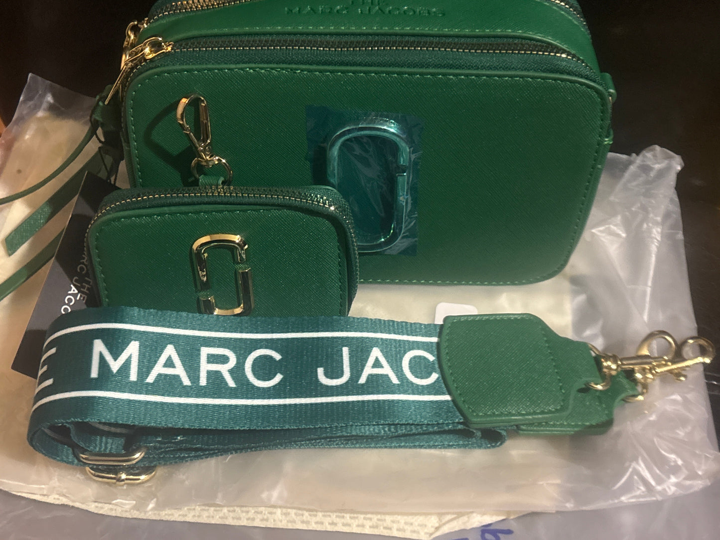 Marc Jacobs Snapshot Camera Bag 💚✨ Forest Green | Mini Wallet Set | Green & White Logo Strap 💎👜