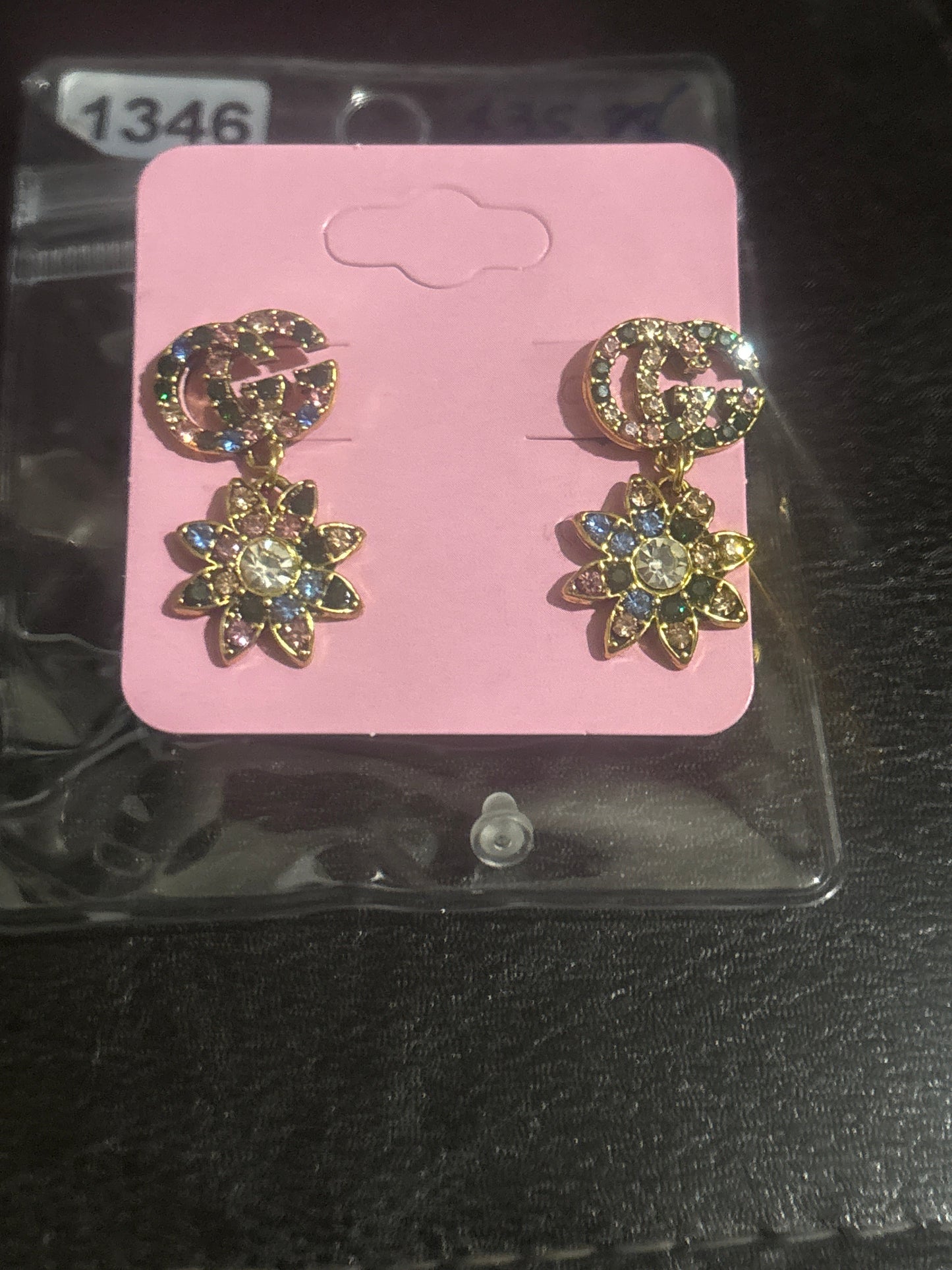 Luxury Inspired GG Crystal Moon & Flower Drop Earrings 🌙🌸✨