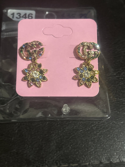 Luxury Inspired GG Crystal Moon & Flower Drop Earrings 🌙🌸✨