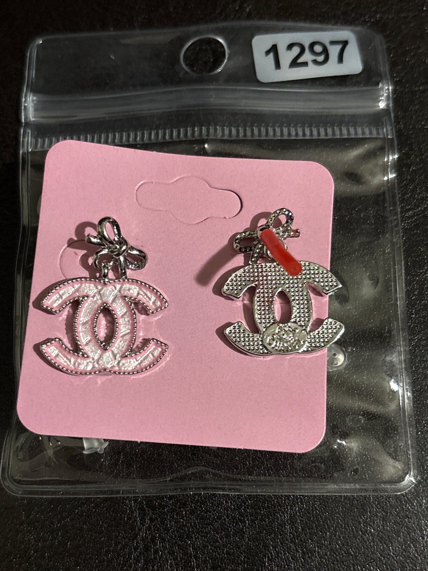 Luxury Pink Enamel Double-C Logo Bow Drop Earrings with Silver-Tone Milgrain Edge 🎠💗✨
