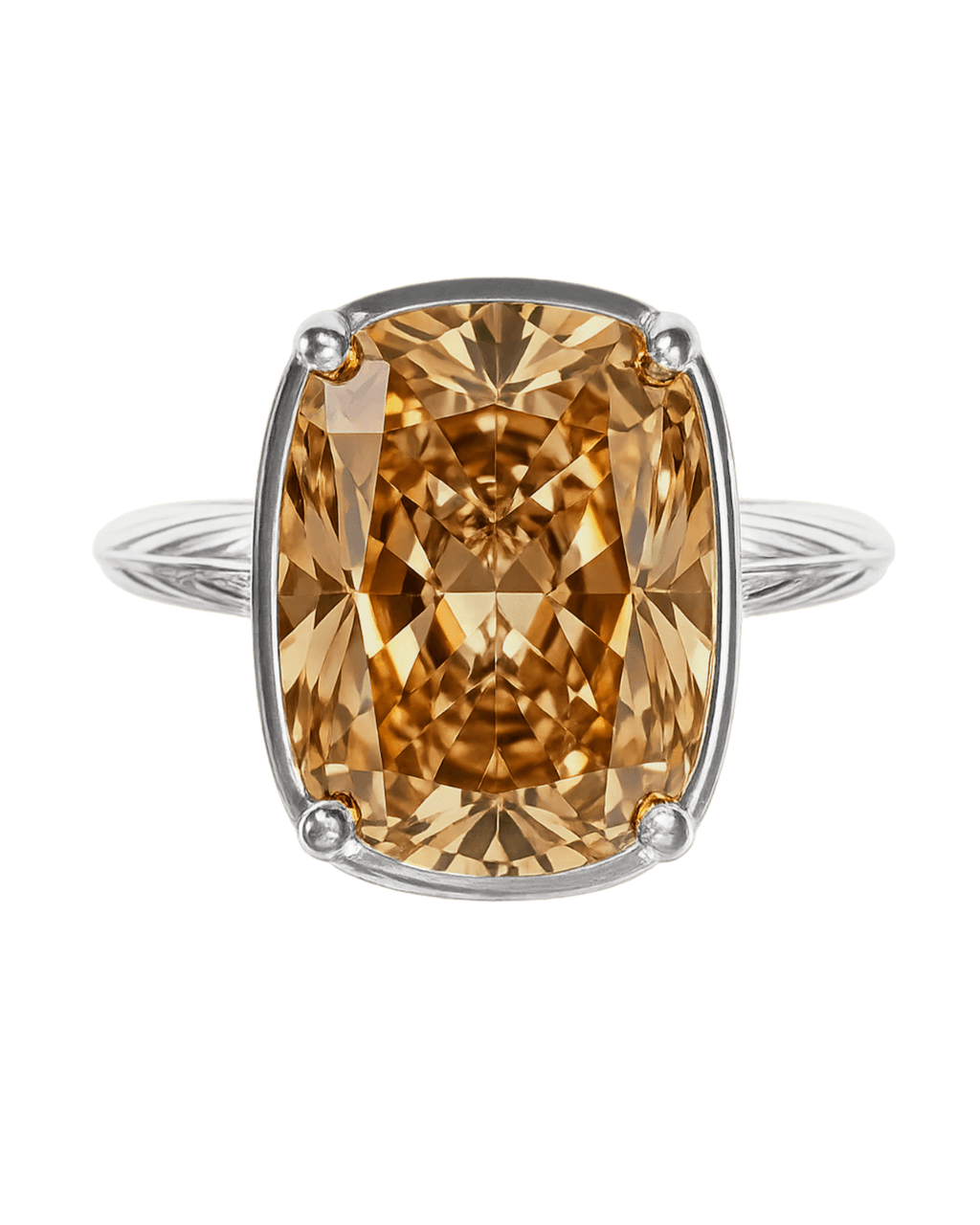 ✨Sterling Silver Elongated Cushion Champagne CZ Cocktail Ring