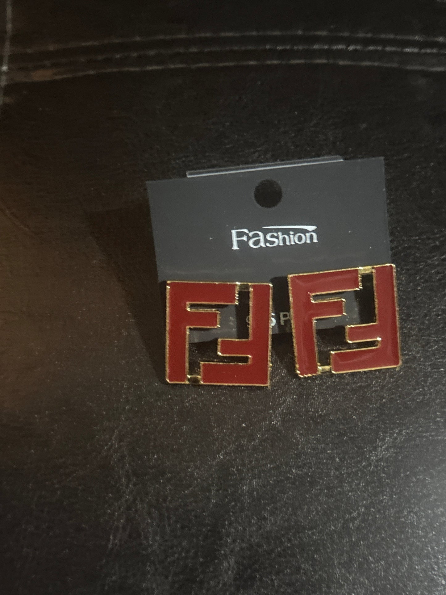 Luxury Inspired FF Logo Red Enamel Square Stud Earrings 🔴💰✨