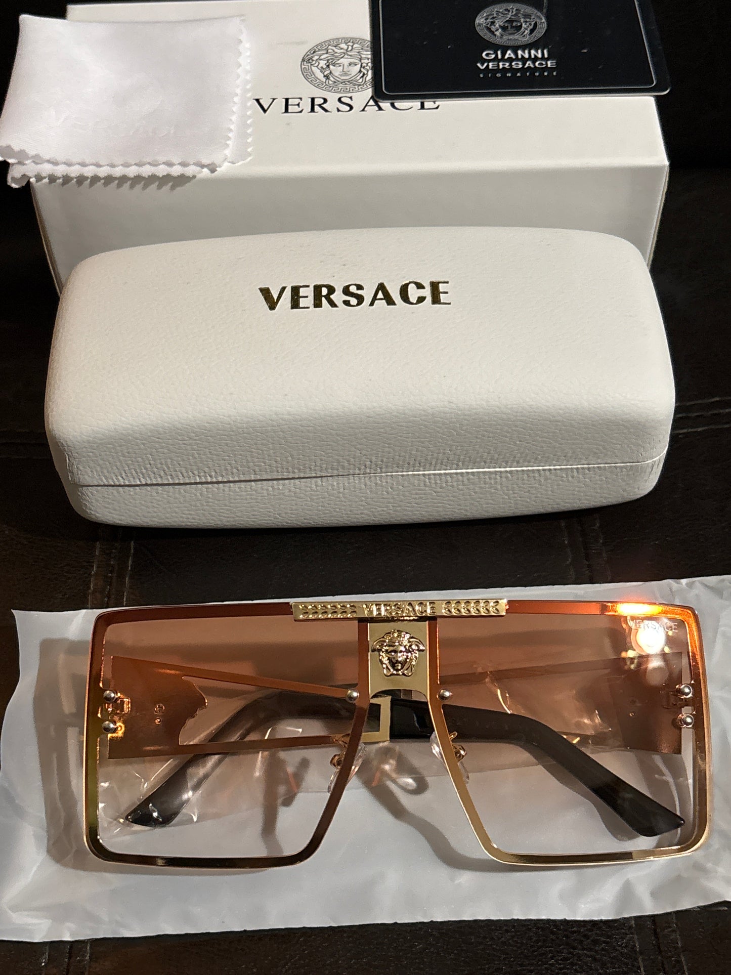 Luxury Inspired Versace Oversized Shield Sunglasses | Peach Gradient & Gold Medusa Crest 🍑👑✨ #0340