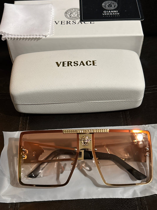 Luxury Inspired Versace Oversized Shield Sunglasses | Peach Gradient & Gold Medusa Crest 🍑👑✨ #0340