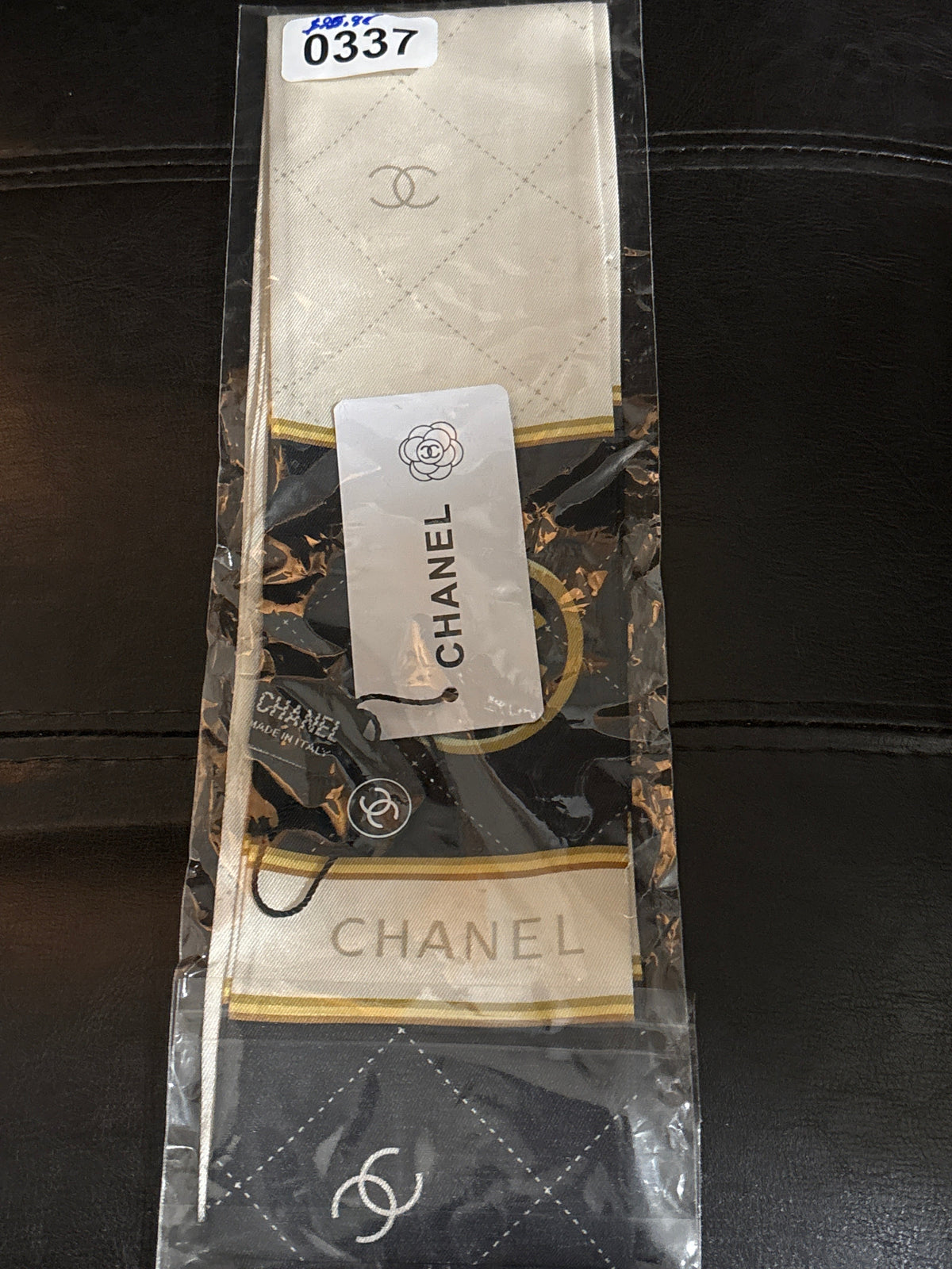Luxury Inspired Chanel CC 100% Silk Bandeau Scarf | Black, Cream & Gold NWT 🤍🖤✨ #0337