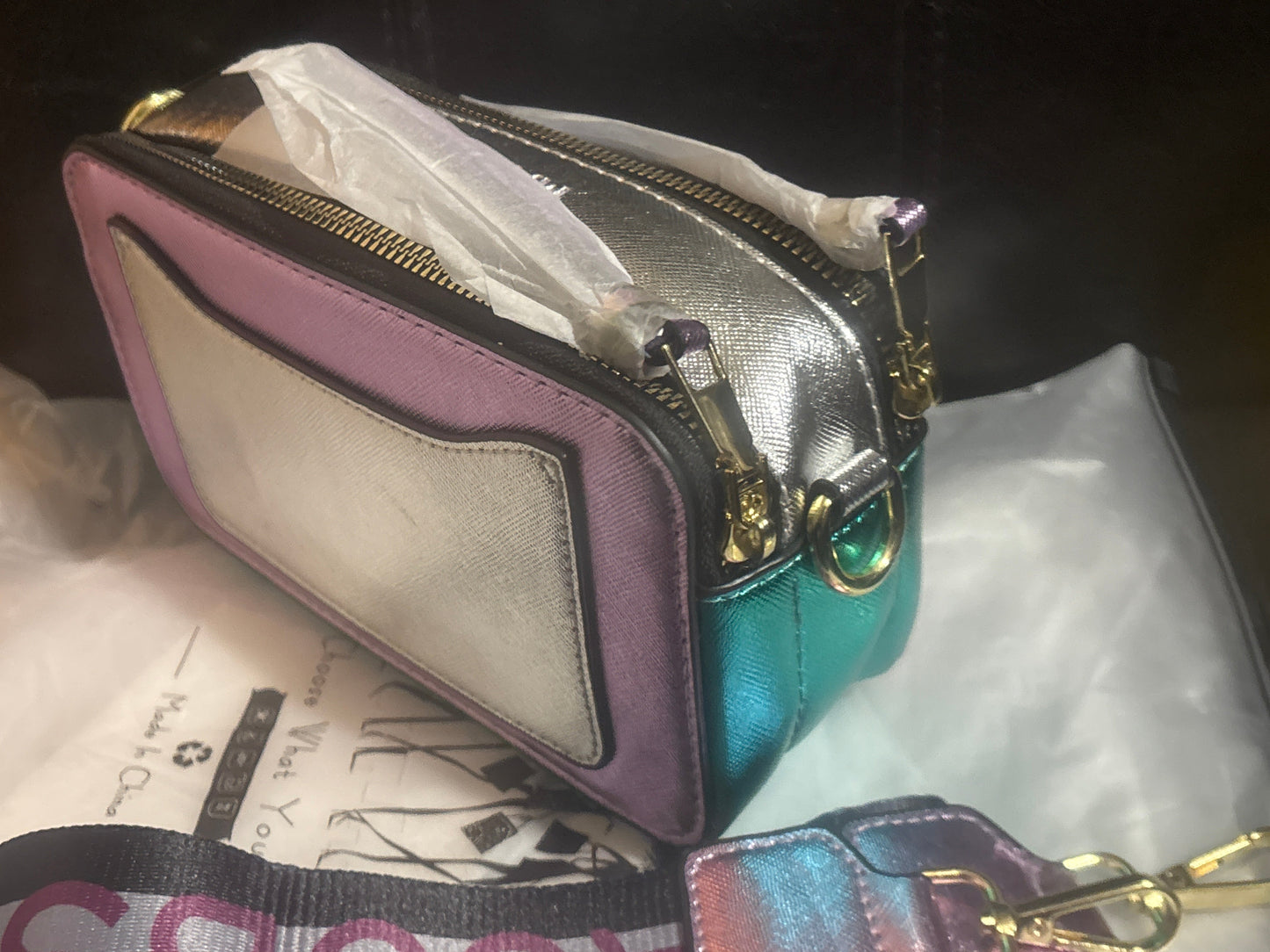 Marc Jacobs Snapshot Camera Bag 💜✨ Metallic Multicolor | Purple, Silver & Teal Colorblock 💎👜