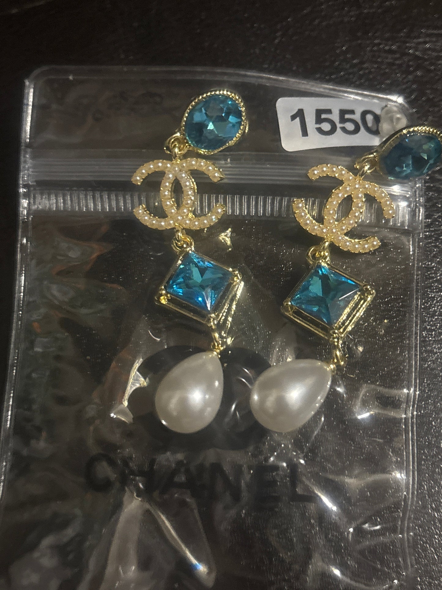 ✨Blue Crystal & Pearl CC Drop Earrings #1550