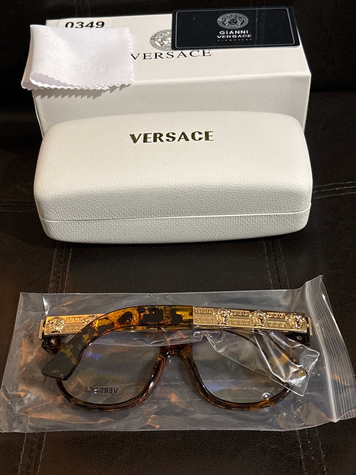 Luxury Inspired Versace Flat-Top Square Eyeglasses | Tortoise Frame, Gold Medusa Bridge & Greca Top Bar 🐍✨🤎 #0349
