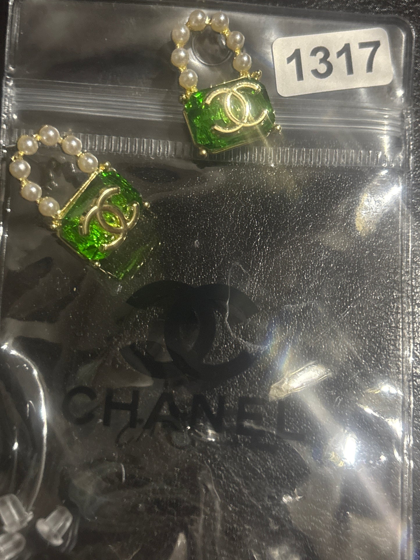 ✨Green Crystal CC Handbag Drop Earrings #1317