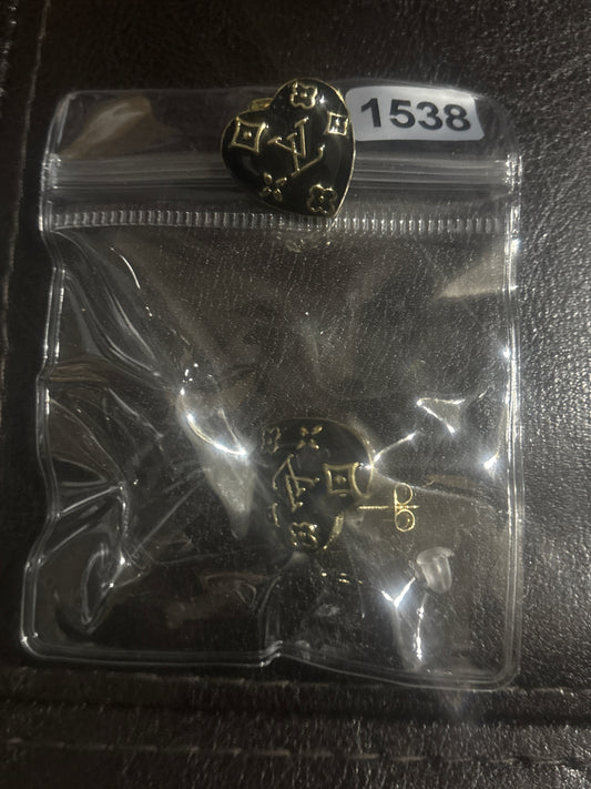 ✨ Monogram Heart Stud Earrings — Gold & Black — Items #1538 #1306 #1321