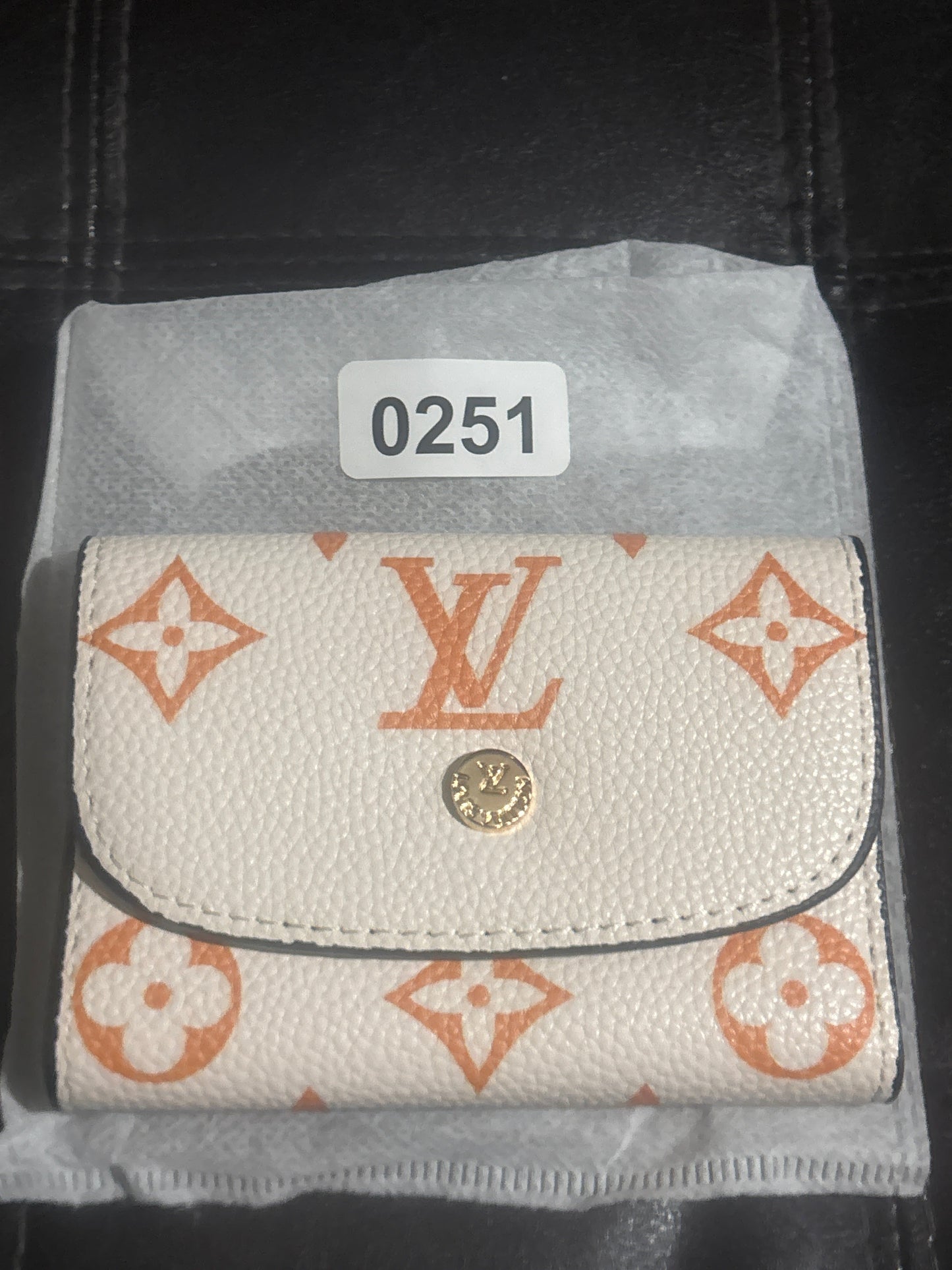 LV Inspired Cream & Caramel Giant Monogram Compact Wallet 🤍🧡✨ | Gold LV Snap Clasp | Luxury Designer-Inspired | Classic Chic Mini Wallet 💎