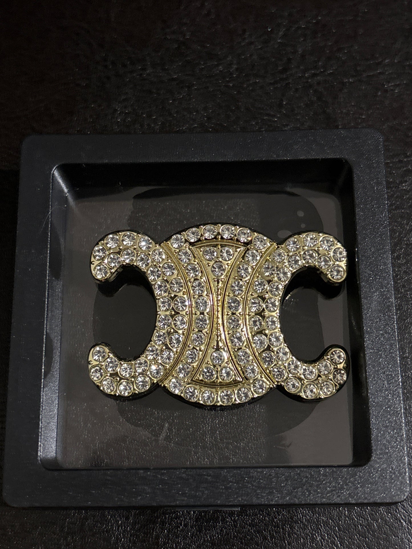 Luxury Fully Pavé Crystal Double-Arc Statement Brooch in Gold-Tone with Shadow Box 💰💎✨