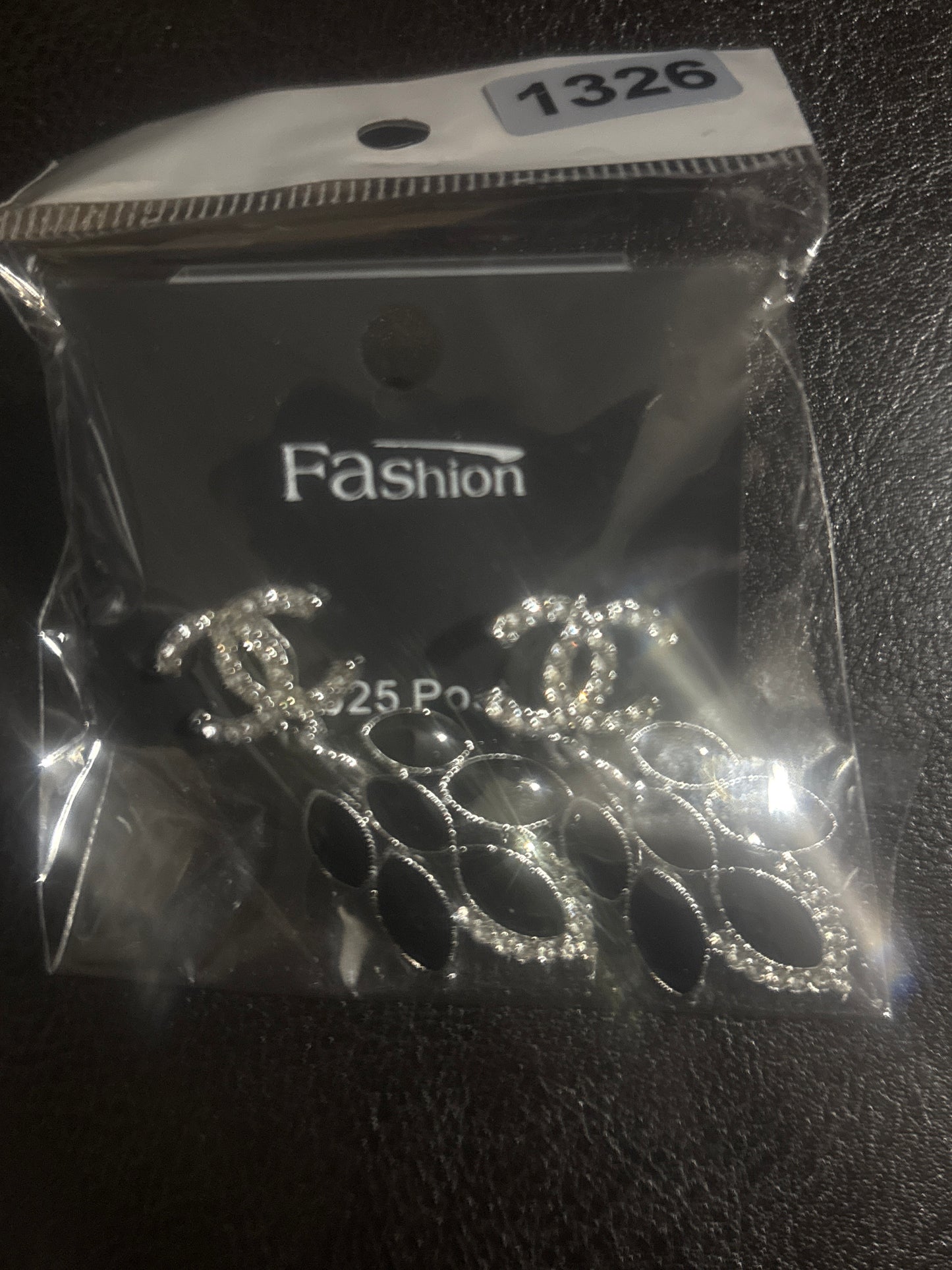 ✨ Crystal CC Logo Black Petal Drop Earrings — Gold & Silver — Items #1326 & #1354
