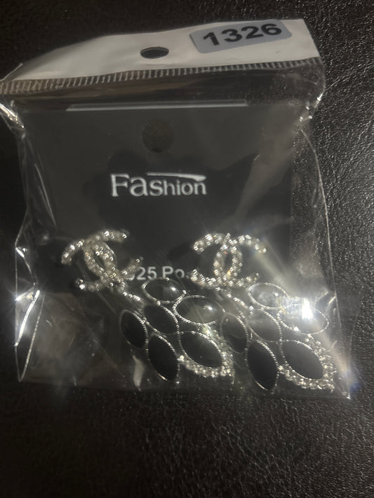 ✨ Crystal CC Logo Black Petal Drop Earrings — Gold & Silver — Items #1326 & #1354