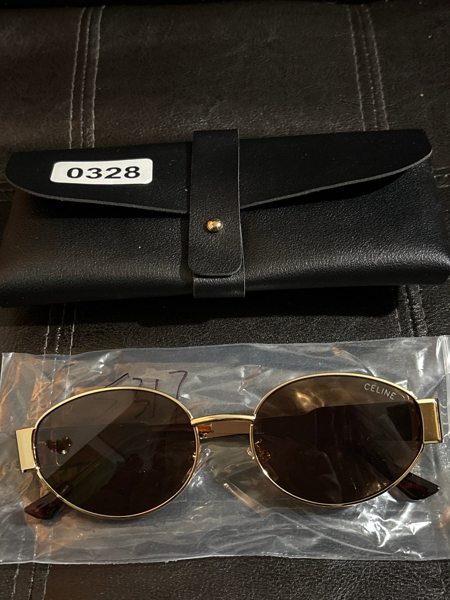 Gold Oval Frame Sunglasses | Dark Lens & Triomphe Arc Logo Temples | Includes Leather Case ✨🕶️ #0328