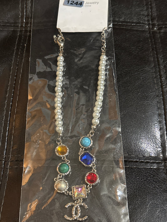 🌈 Luxury Palace-Style Multicolor Gemstone & Pearl CC Choker Necklace — Style #1244 💎✨