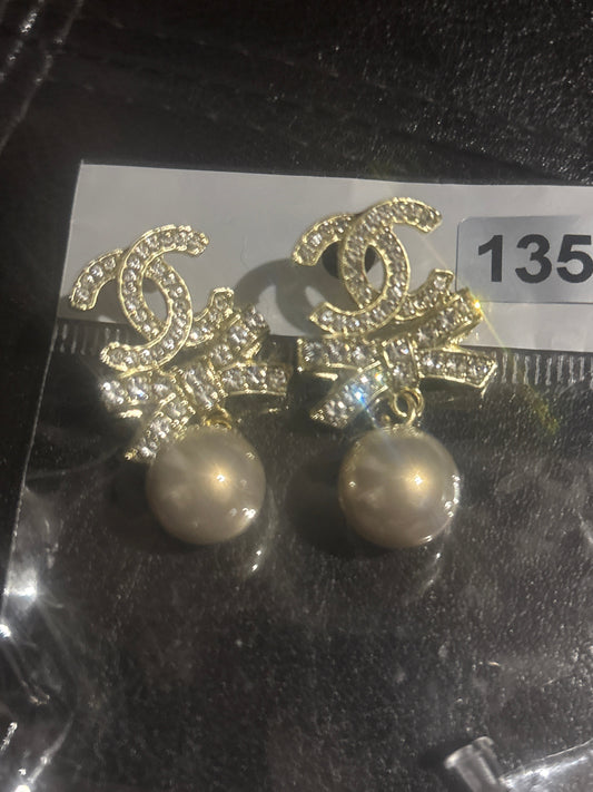 Crystal Pavé CC & Snowflake Pearl Drop Earrings