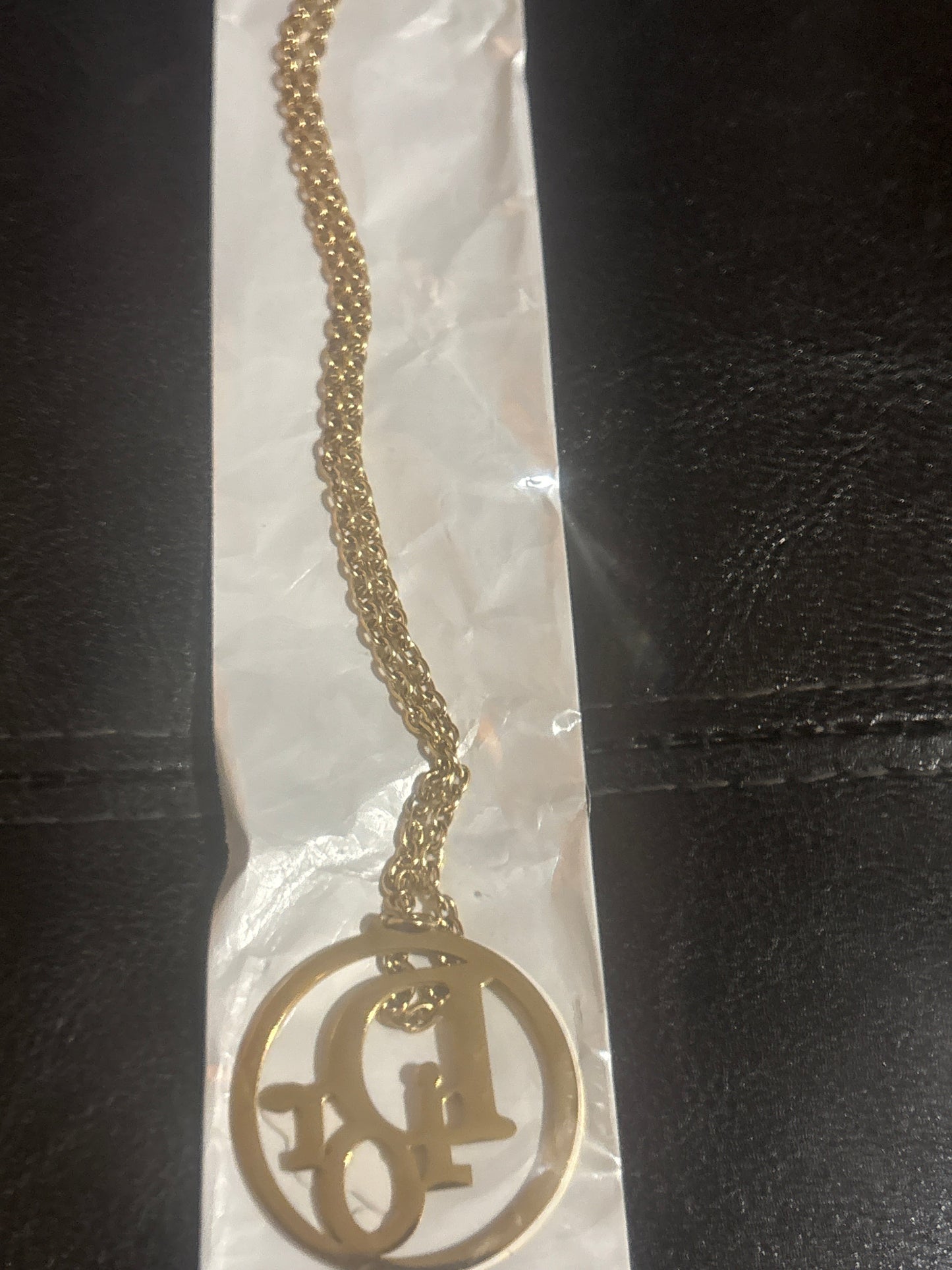 Dior CD Logo Circle Pendant Necklace 💫✨ Gold Stainless Steel | Large CD Cut-Out Circle Pendant | Double Chain | Luxury Statement Jewelry 💎