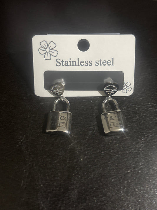 🔐 Luxury Silver-Tone Stainless Steel Padlock Charm Drop Earrings — Style #1291 💎✨