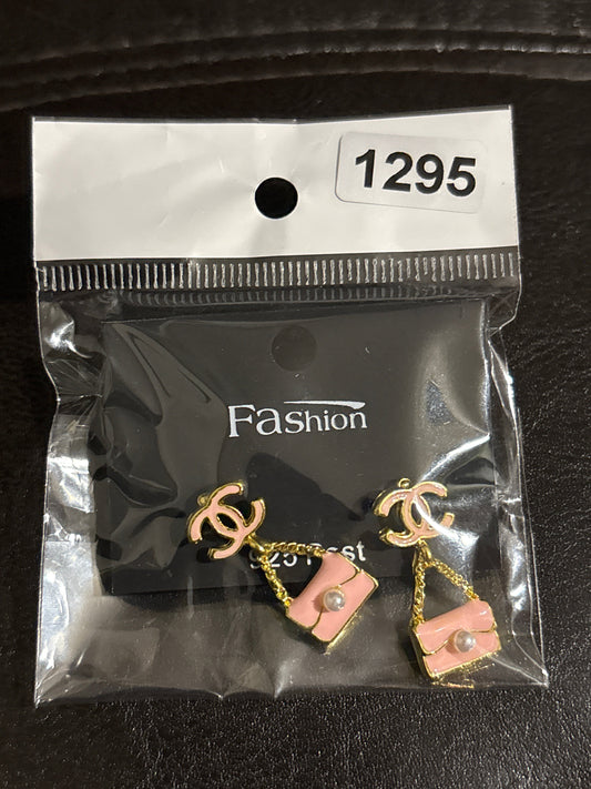 Luxury Inspired Pink Enamel Miniature Flap Handbag Drop Earrings with Gold Double Initial Logo & Pearl 👜💗✨