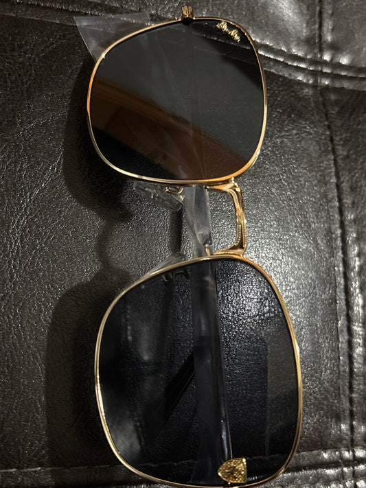 🕶️ Luxury Gold-Tone Geometric Rectangle Black Polarized Lens Sunglasses — Style #0171 💎✨