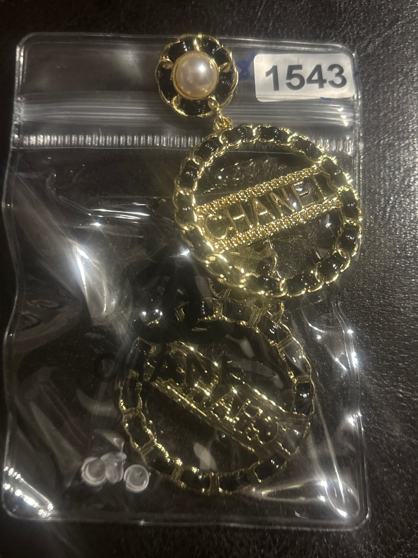 ✨ Pearl Stud Woven Chain Hoop Logo Drop Earrings — Black & Brown — Items #1543 #1542 #1047 LP