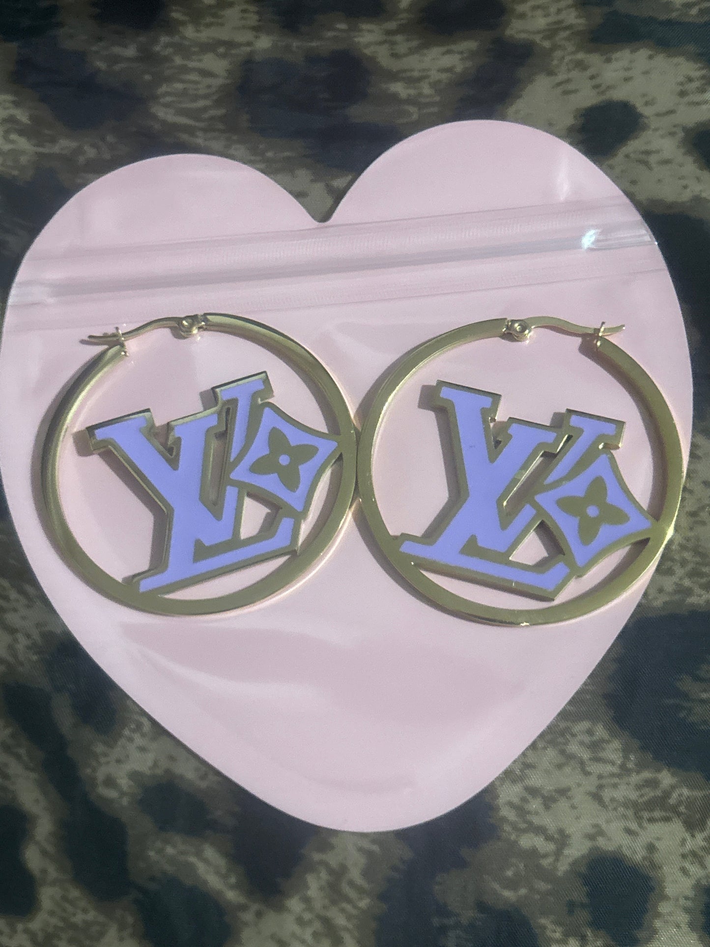 Purple LV Logo Hoop Earrings | Gold-Tone | Designer-Inspired | Item #0005