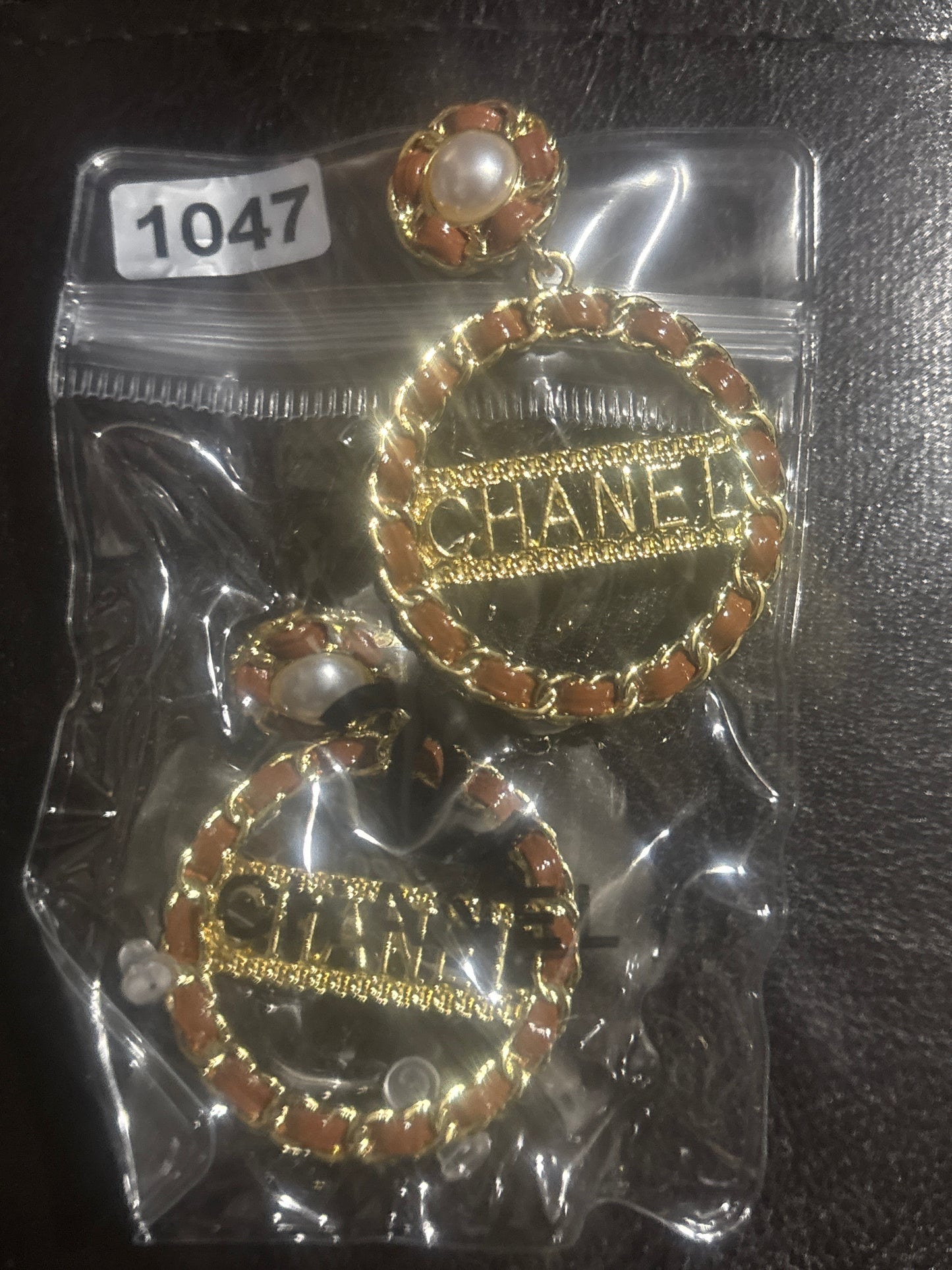 ✨ Pearl Stud Woven Chain Hoop Logo Drop Earrings — Black & Brown — Items #1543 #1542 #1047 LP
