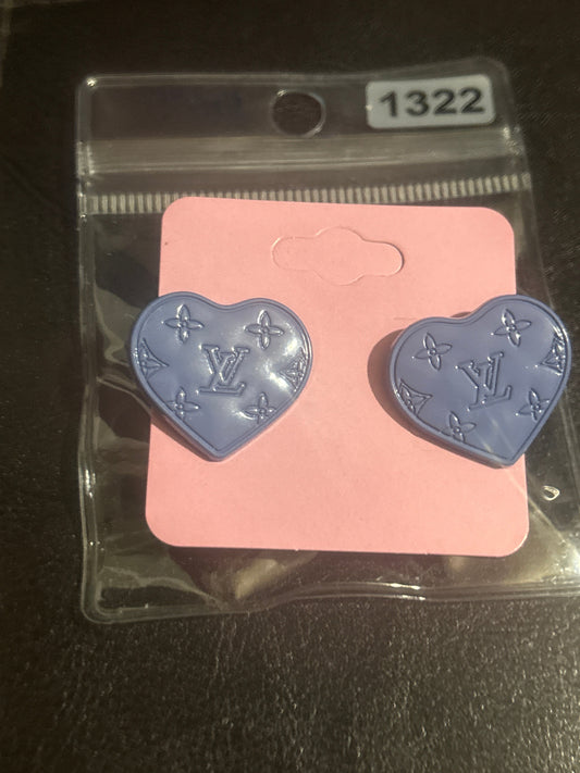 Luxury Inspired LV Monogram Periwinkle Heart Stud Earrings 💙🫖✨