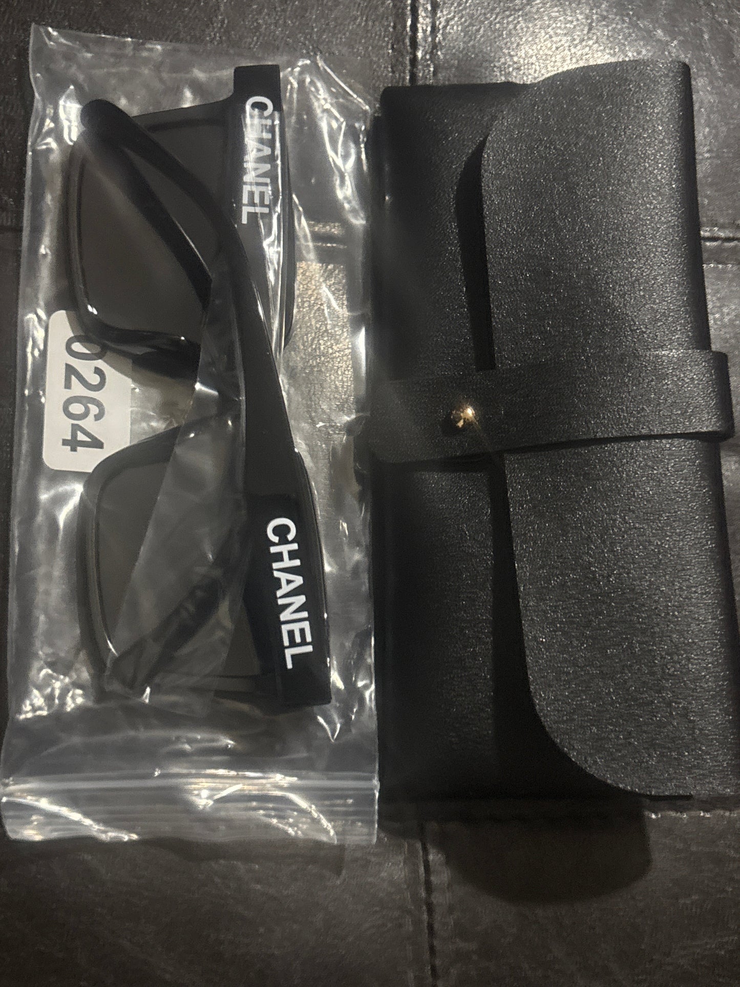 Chanel Inspired Black Oversized Square Sunglasses 🖤💫✨ | Bold White CHANEL Temple Lettering | Gold CC Logo | Black Leather Case | Luxury Designer-Inspired Eyewear 💎