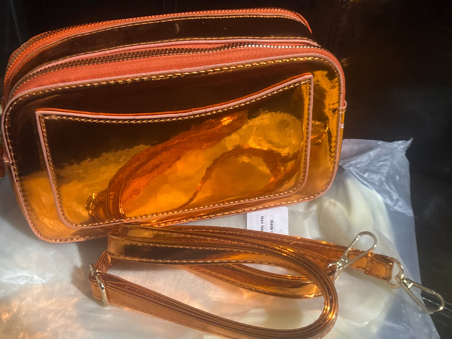 Roségold Metallic Transparente Jelly Kameratasche 🥇✨ Transparente PVC Crossbody | Goldfarbene Hardware 💎👜