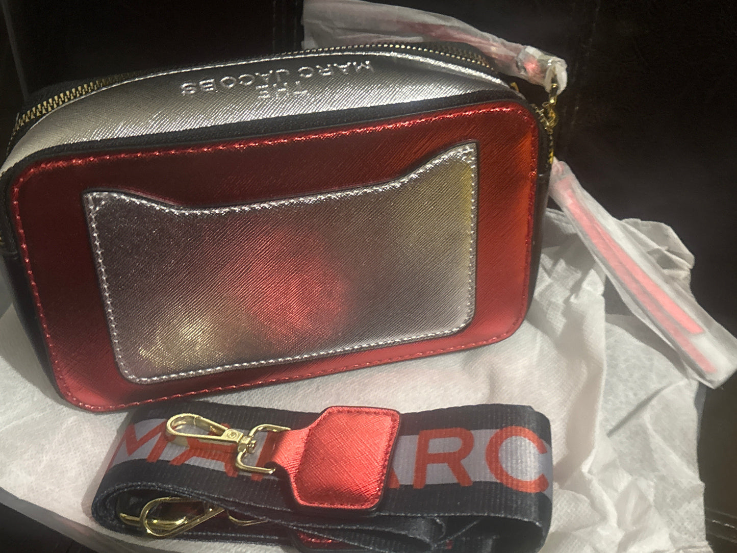 Marc Jacobs Snapshot Camera Bag ❤️🖤✨ Metallic Red, Black & Silver Colorblock | Gold Hardware 💎👜