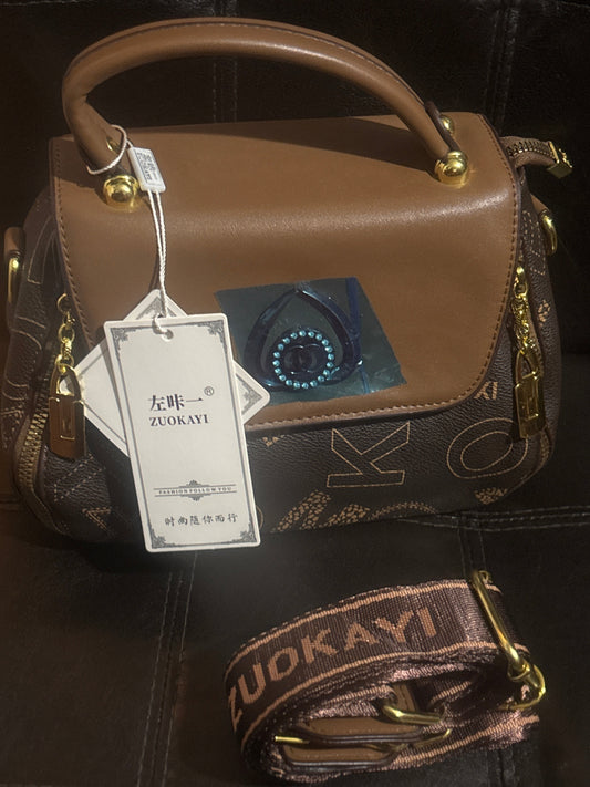 Luxury ZUOKAYI Dual-Tone Monogram Crossbody Satchel with Rhinestone Lock & Jacquard Strap 🤎💰✨