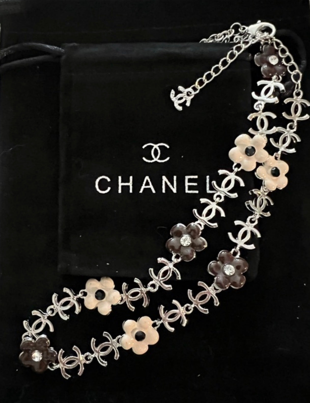 💎 Luxury CC Logo Floral Camellia Link Necklace — Style #1235 🌸✨