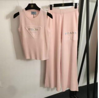 ✨ Luxury Monogram Ribbed Knit Tank & Wide-Leg Pants Lounge Set — Items #1841 #1828 #1834 #1827