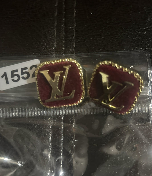 ✨Gold & Burgundy Velvet LV-Inspired Stud Earrings #1552