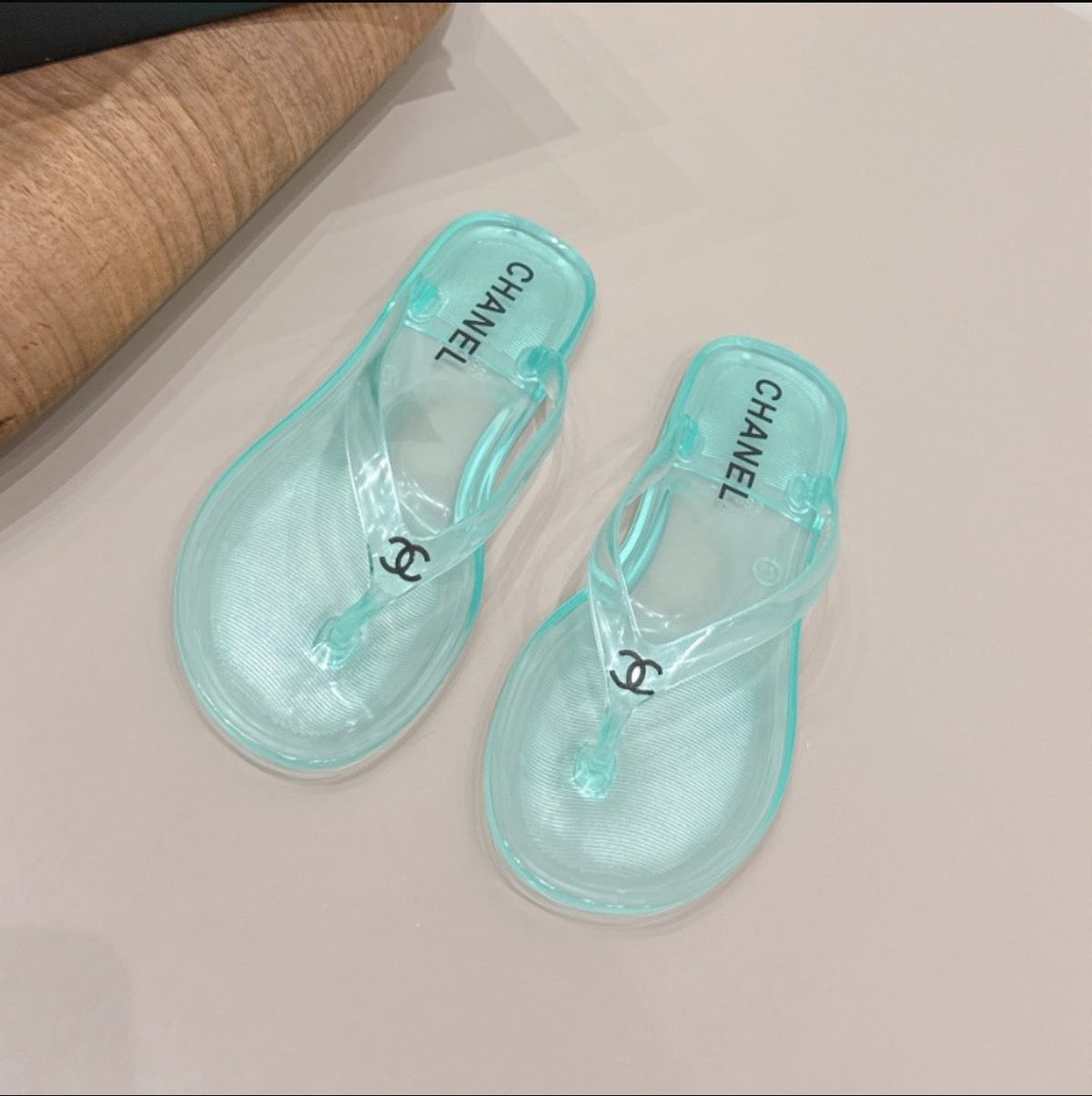 ⚠️ PRE-ORDER | Luxury Inspired Chanel CC Jelly Flip Flops | Mint Blue 💚✨👑 #CC29