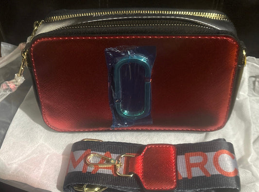 Marc Jacobs Snapshot Kameratasche ❤️🖤✨ Metallic Rot, Schwarz & Silber Colorblock | Goldfarbene Hardware 💎👜