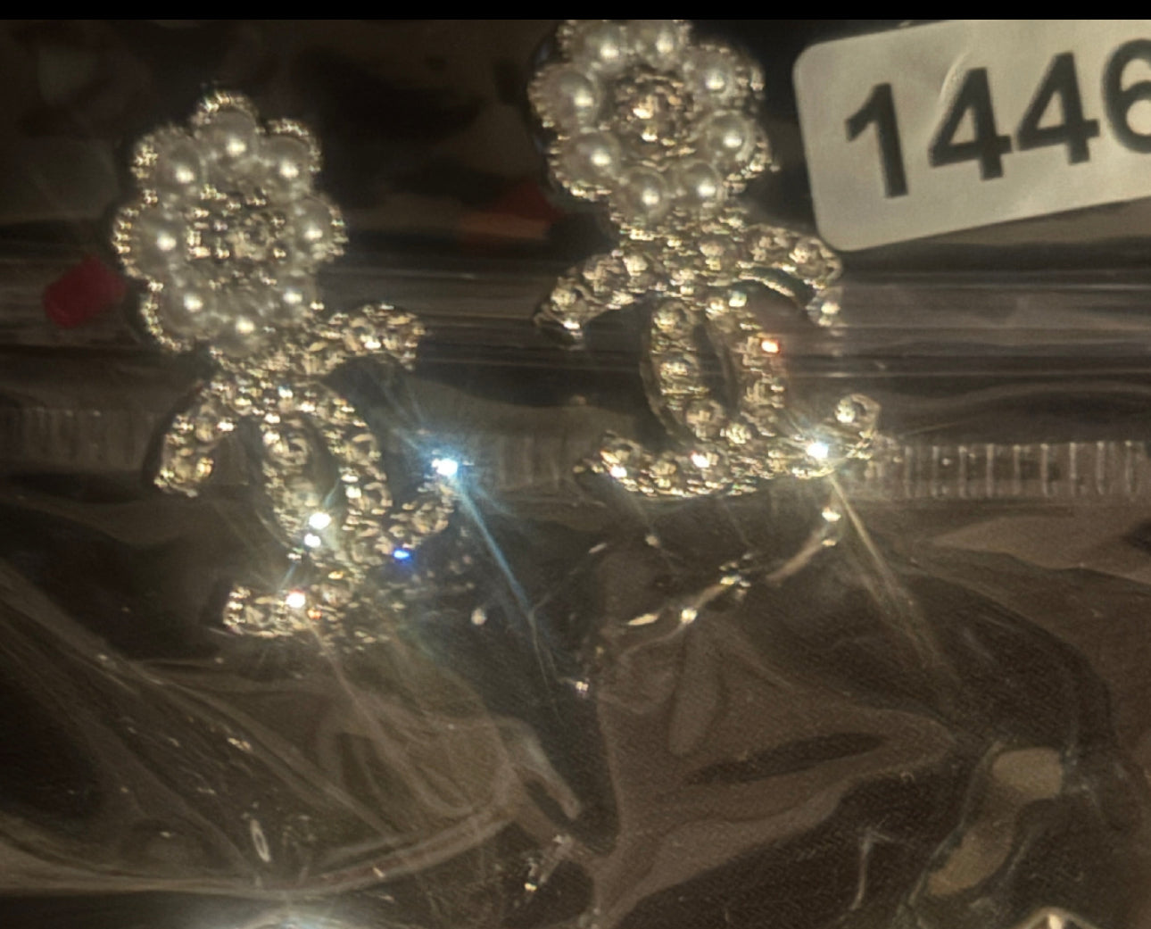 ✨The Luxe 🌸 Silver Crystal Flower & Logo Drop Earringso