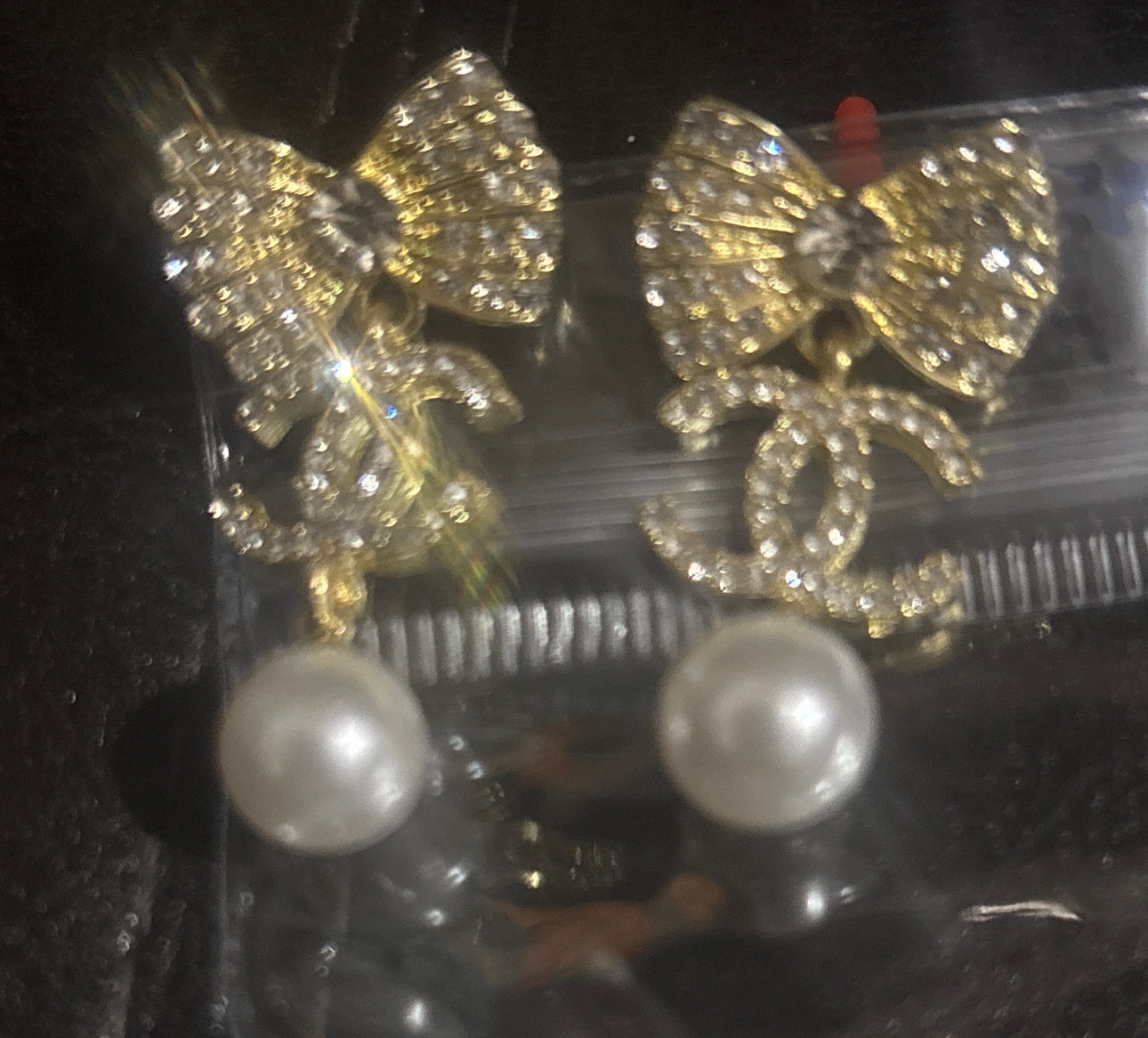 ✨Crystal Pavé Bow & Pearl Drop Earrings #1565