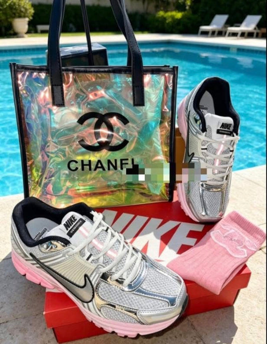 Luxury Holographic Iridescent CC Logo Clear Tote Bag 🌈👜✨