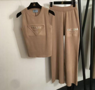 ✨ Luxury Monogram Ribbed Knit Tank & Wide-Leg Pants Lounge Set — Items #1841 #1828 #1834 #1827