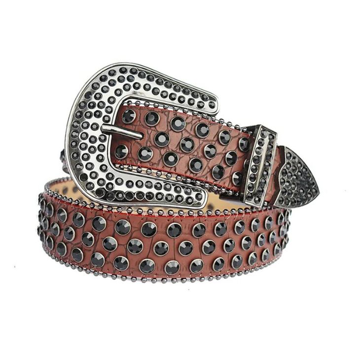 ✨Black Rhinestone Belt with Brown Textured Strap🤎