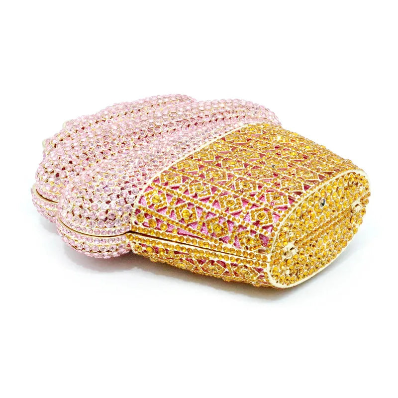 Ice Cream Gold Crystal Luxury Evening Bag 🍦💫✨ | Pearl & Floral Embellishments | Party Purse | Luxury Designer-Inspired Handbag 💎