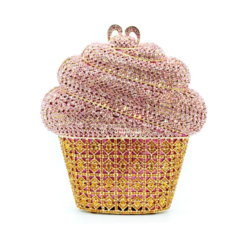 Ice Cream Gold Crystal Luxury Evening Bag 🍦💫✨ | Pearl & Floral Embellishments | Party Purse | Luxury Designer-Inspired Handbag 💎