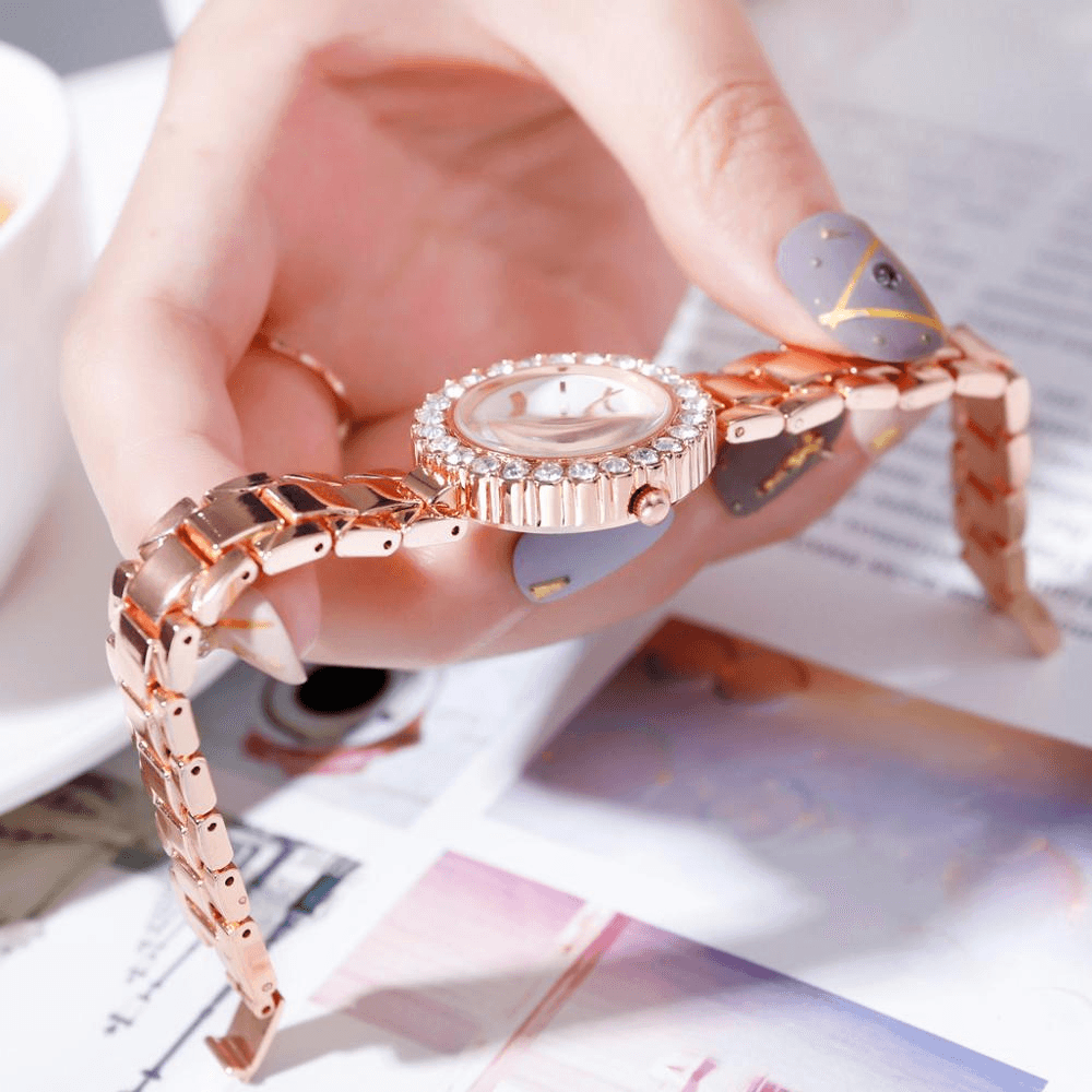 Women's Geometric Bangle & Watch Set ⌚✨ Fashion Quartz Bracelet Set | Rose & Silver 🌹🤍🖤