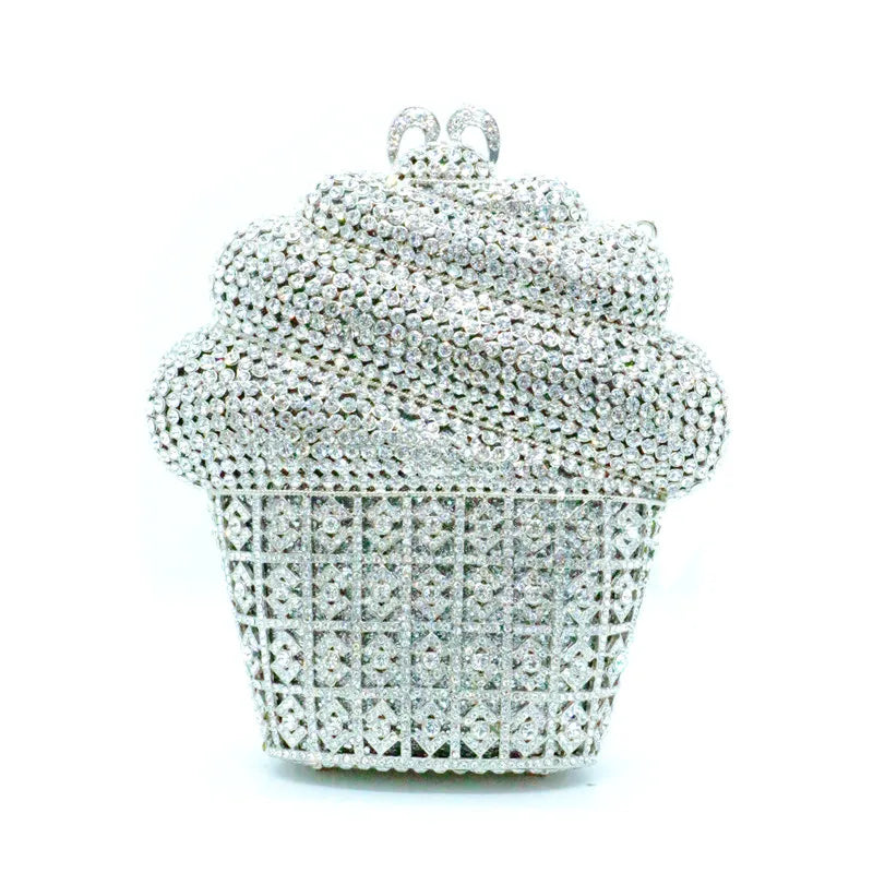 Ice Cream Gold Crystal Luxury Evening Bag 🍦💫✨ | Pearl & Floral Embellishments | Party Purse | Luxury Designer-Inspired Handbag 💎